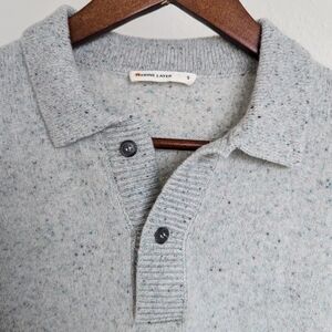 Women's Marine Layer Gray Speckled Polo collared Marino Wool Sweater Sz S